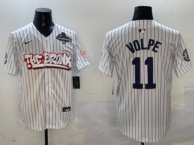 Men New York Yankees 11 Volpe White Stripe four generations Joint Name 2025 Nike MLB Jersey style 6